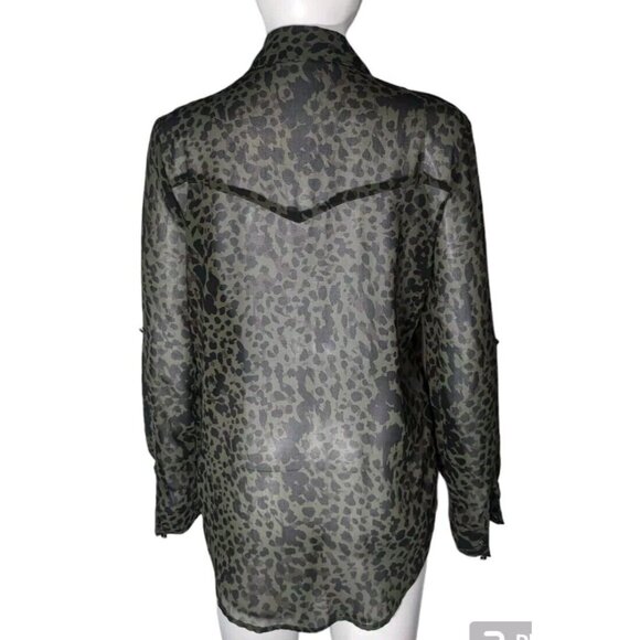 Rock & Republic Shirt Womens Small Camo Animal Print Cheetah Sheer Long Sleeve - Picture 2 of 7